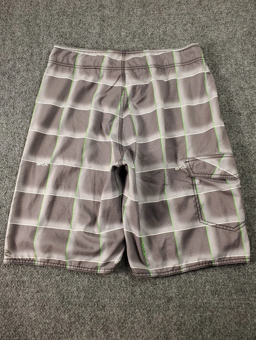 Rip Curl Stoked Boardshorts Mens 32 Shadow Grid Plaid Vintage Y2K Surfer Beach